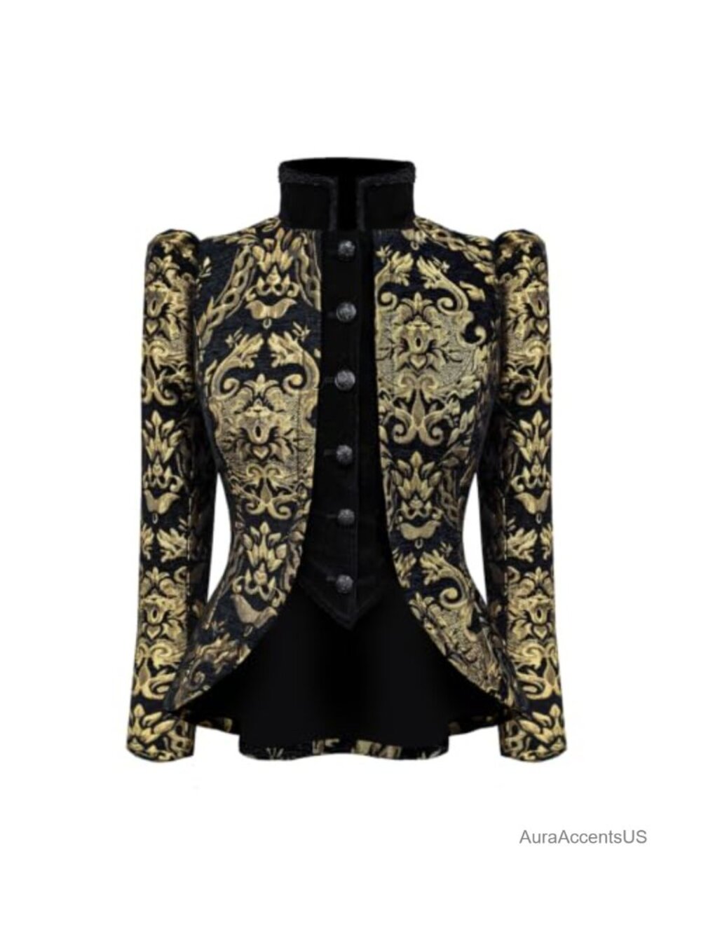 Gothic Victorian Cropped Coat with Floral Embroidery, Satin Lining, Corset